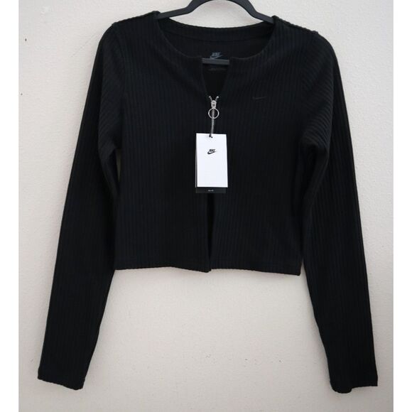 Nike FN3682-010 Women's Sz M Black Chill Rib Slim Fit Full-Zip Cardigan - Picture 1 of 13